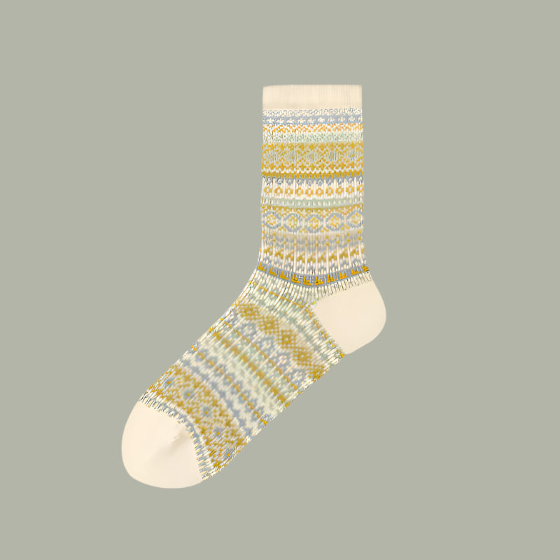 Retro Ethnic Rhombus Mid-Calf Socks Beige Free Size Infinite Avenue