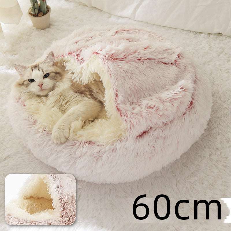 2 In 1 Dog And Cat Bed Pet Winter Bed Round Plush Warm Bed House Soft Long Plush Pets Bed Pet Products Hair Pink Infinite Avenue