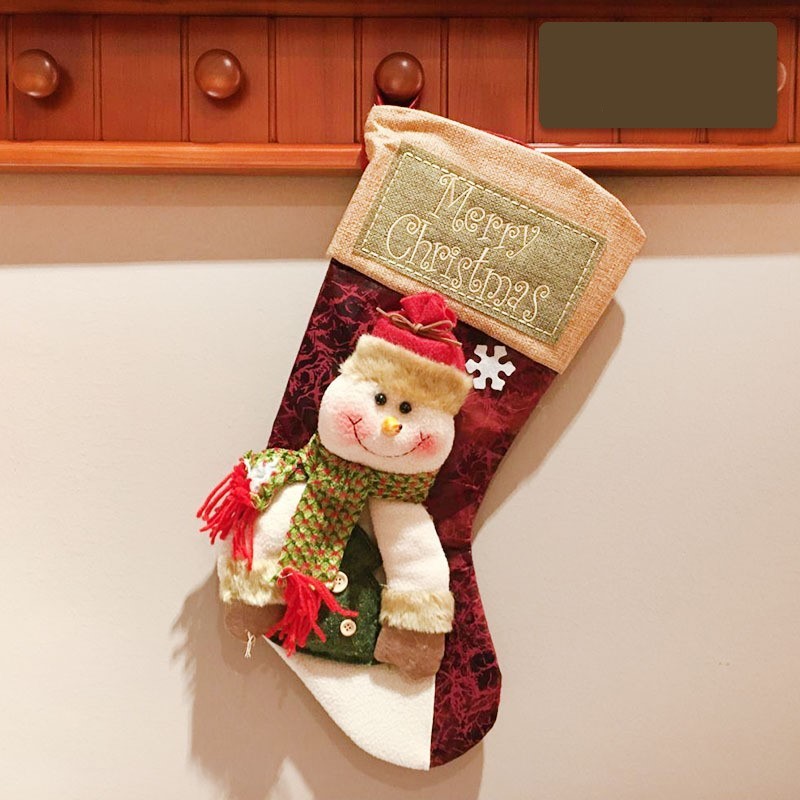 Christmas Stocking – Snowman, Santa, Elk, and Tree Ornament Gift Bag Snowman Infinite Avenue