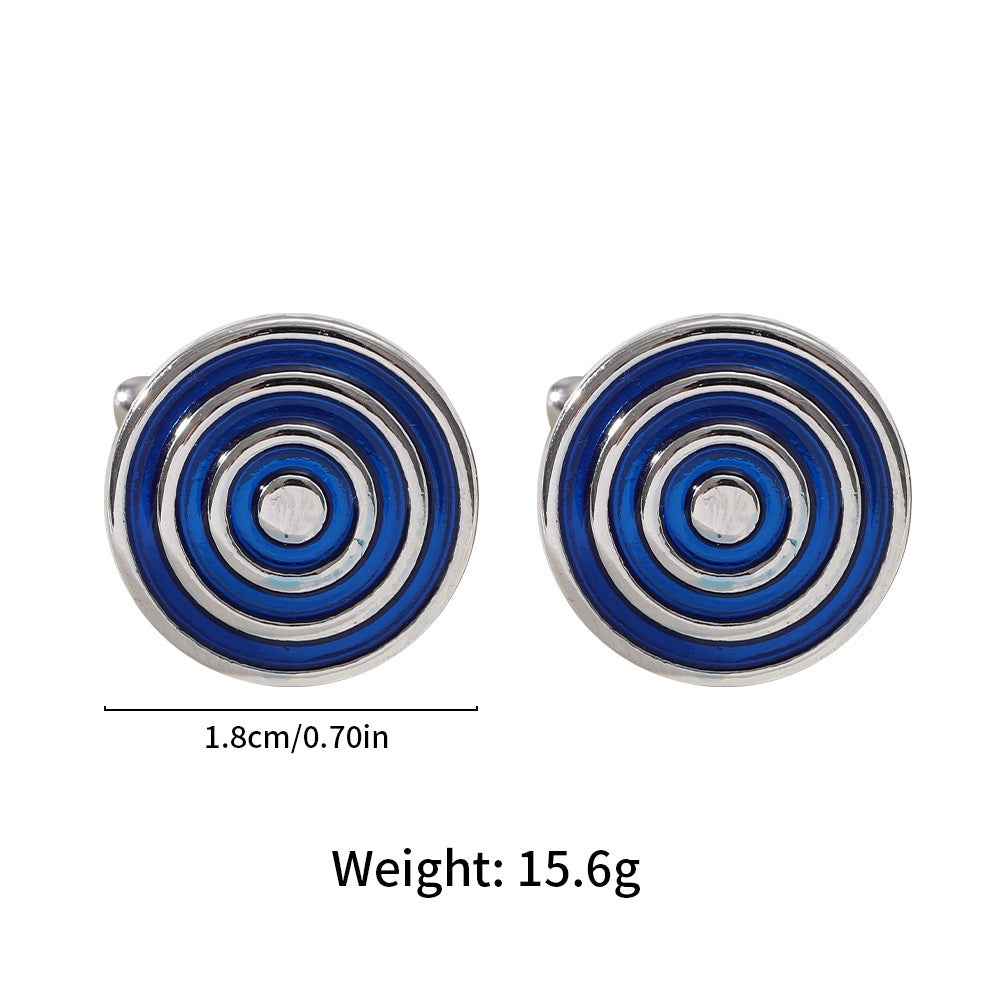 European And American Round Geometric Black Gemstone Cufflinks B1382BLU Alloy Infinite Avenue