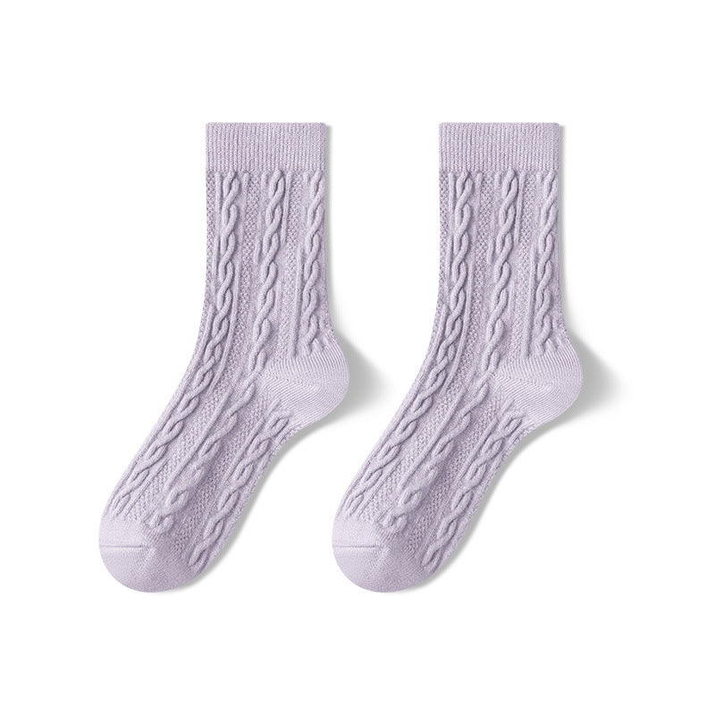 Autumn Winter Thickened Mid-Calf Cotton Socks for Women Purple Free Size 36 to 39 Infinite Avenue