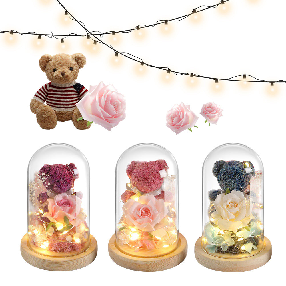 Valentine's Day Gift For Girlfriend Eternal Preserved Rose Flower Gift Box Teddy Bear Eternal Flower With Lights Gift For Women Home Decor Infinite Avenue