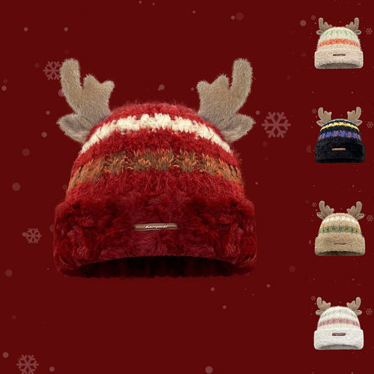 Christmas Knitted Hat – Cute Deer Antlers, Beanie for Girls & Women Infinite Avenue