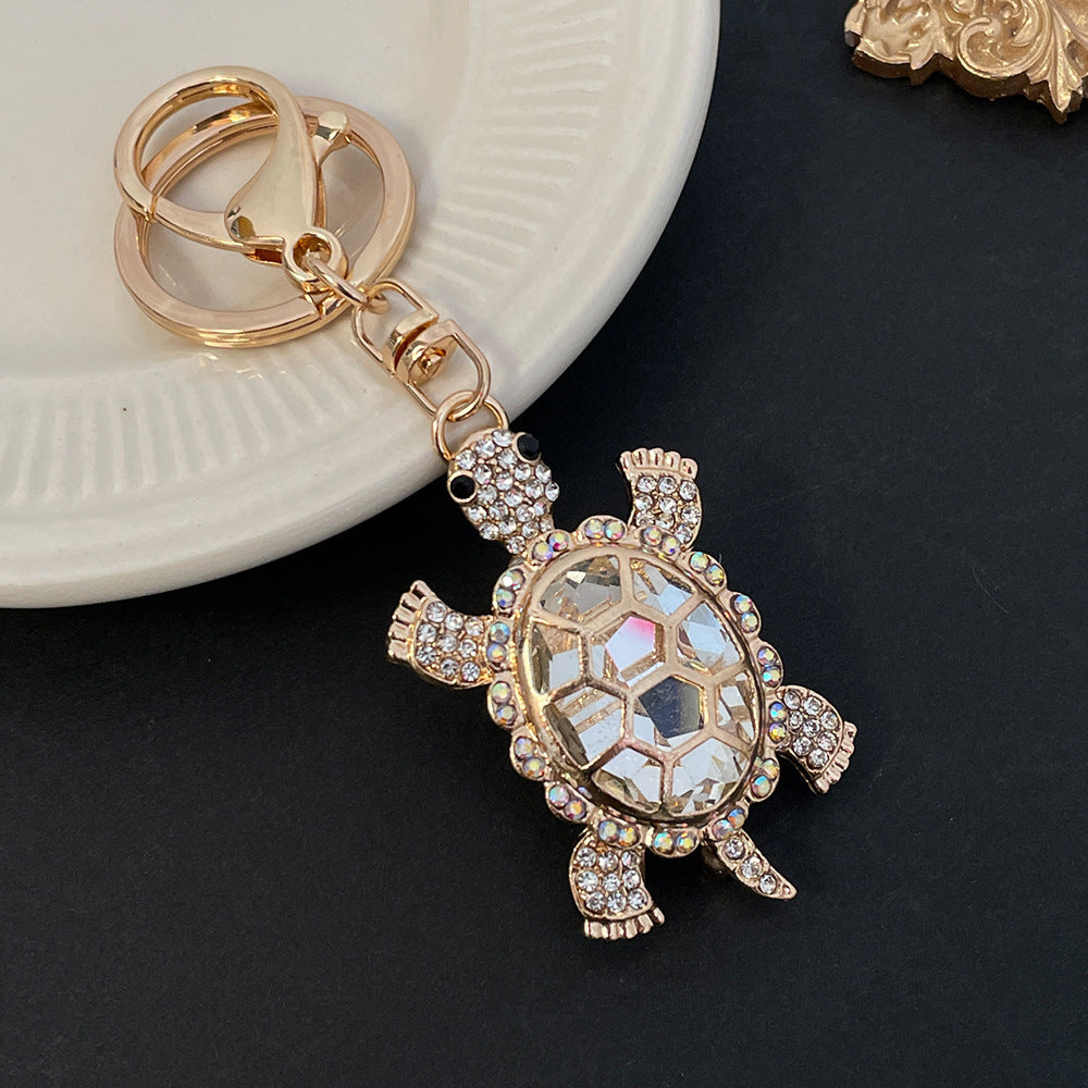 Color Diamond Metal Cute Turtle Car Key Ring White Infinite Avenue