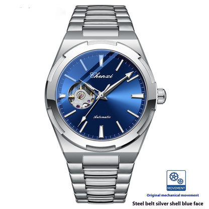 Automatic Mechanical Watch Fashion Trendy Style Silver Case Blue Face Infinite Avenue