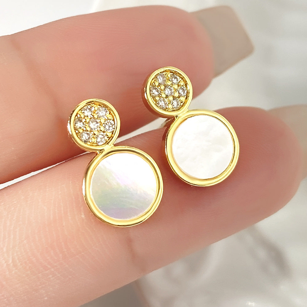 Micro Inlaid Zircon Stitching Sequined Shell Ear Studs Infinite Avenue