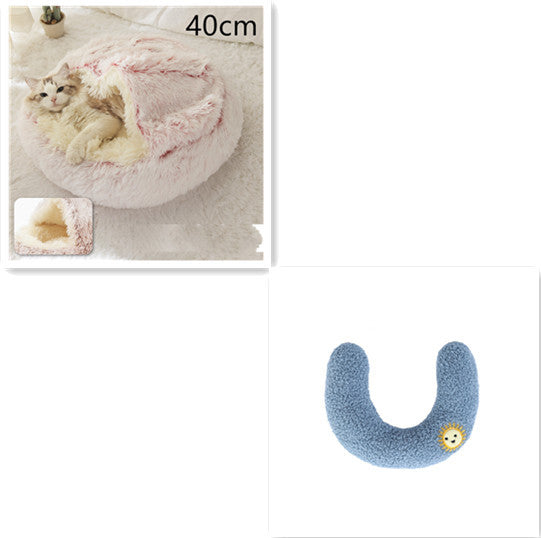 2 In 1 Dog And Cat Bed Pet Winter Bed Round Plush Warm Bed House Soft Long Plush Pets Bed Pet Products Hair Pink 40cm SetD Infinite Avenue