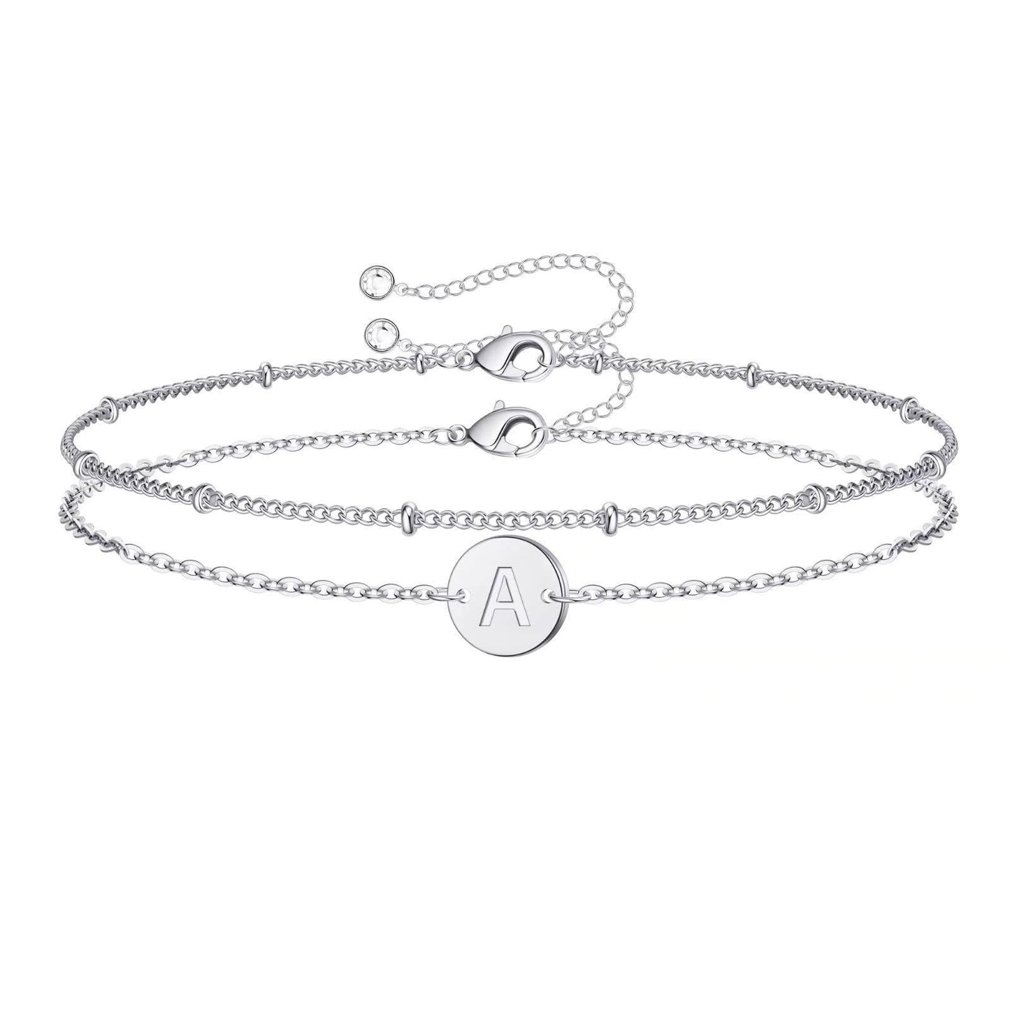 Silver Round 26 Letters Double Layer Bracelet Female Stainless Steel Small Rice-shaped Beads Layered Silver Layered Bracelet Infinite Avenue