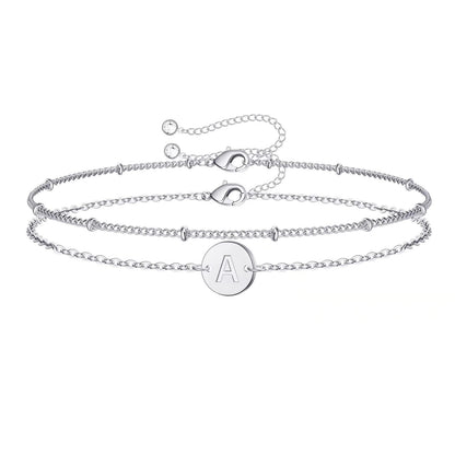 Silver Round 26 Letters Double Layer Bracelet Female Stainless Steel Small Rice-shaped Beads Layered Silver Layered Bracelet Infinite Avenue