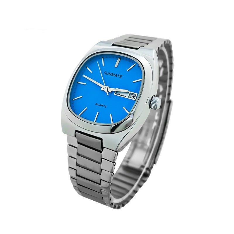 Fashion Simple Square White Shell Steel Belt Quartz Watch Blue Infinite Avenue