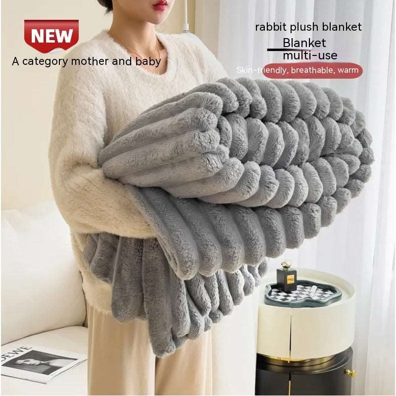 Soft Wind Bubble Velvet Blanket Warm Solid Rabbit Fur Blankets Double-sided Thickening Cover Throw Warm Fur Blanket Silver grey Infinite Avenue