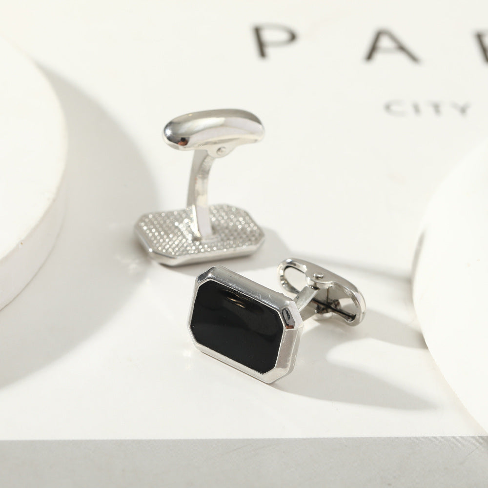 European And American Round Geometric Black Gemstone Cufflinks Infinite Avenue