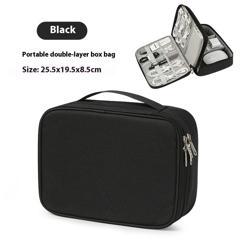 Data Cable Storage Bag Mobile Power Box Travel Portable Digital Accessories Organizing Folders Double Black Infinite Avenue