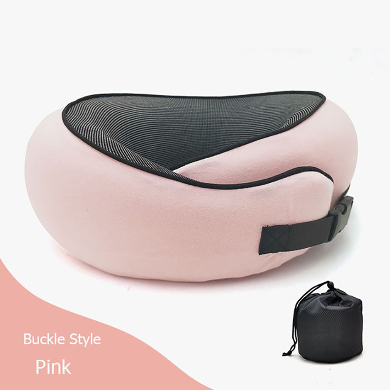 Travel Neck Pillow Non-Deformed Airplane Pillow Travel Neck Cushion Durable U-Shaped Travel Memory Cotton Nap Neck Pillow Sakura pink card buckle Infinite Avenue