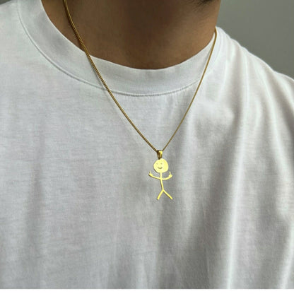 Skyrim Hip Hop Doodle Necklace For Men Women Stainless Steel Long Neck Chain Fashion Middle Finger Stickman Jewelry New Necklace Gold Infinite Avenue