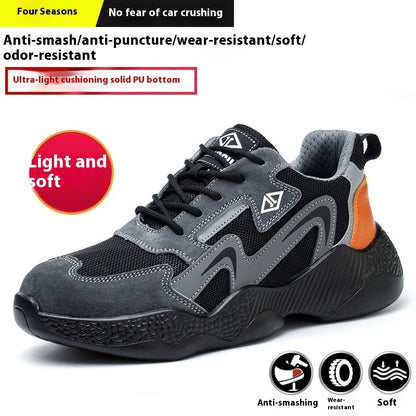 Men's Anti-smashing And Anti-penetration Steel Toe Cap Lightweight And Wear-resistant Work Shoes Black gray Infinite Avenue