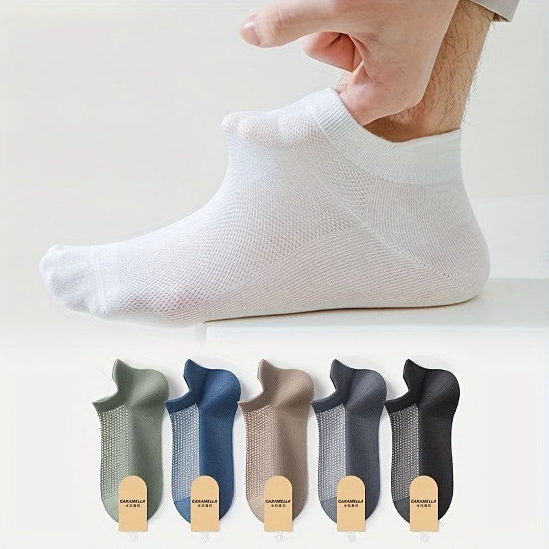 5 Pairs Men's Soft Breathable Sweat-Wicking Daily Socks Black Gray Green Blue Brown Infinite Avenue