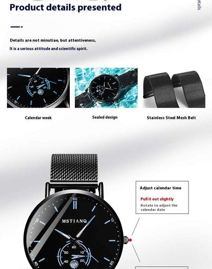 Trade Watch Stylish Black Technology Belt Refined Steel Korean Casual Calendar Infinite Avenue