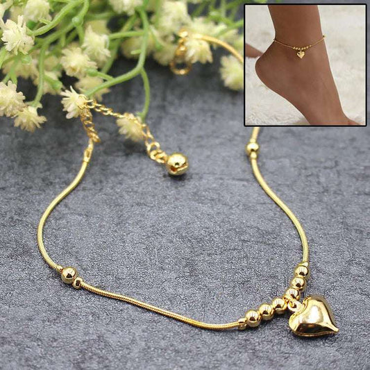 Gothic Gold Color Heart Pendant Anklet For Women Ball Beaded Anklet Vintage Chunky Jewelry Infinite Avenue