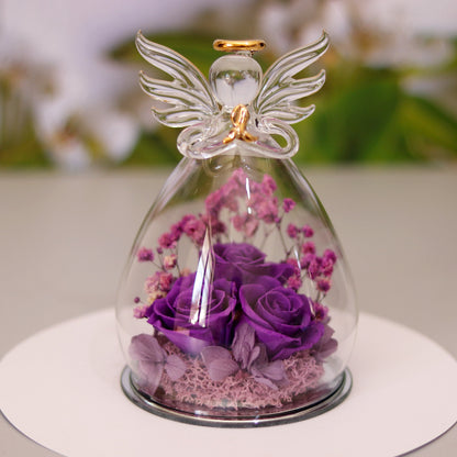 Eternal Flower Gift Box Angel Glass Cover Dried Rose Gift Box For Christmas New Year Valentine's Day Home Decor Large angel purple Infinite Avenue