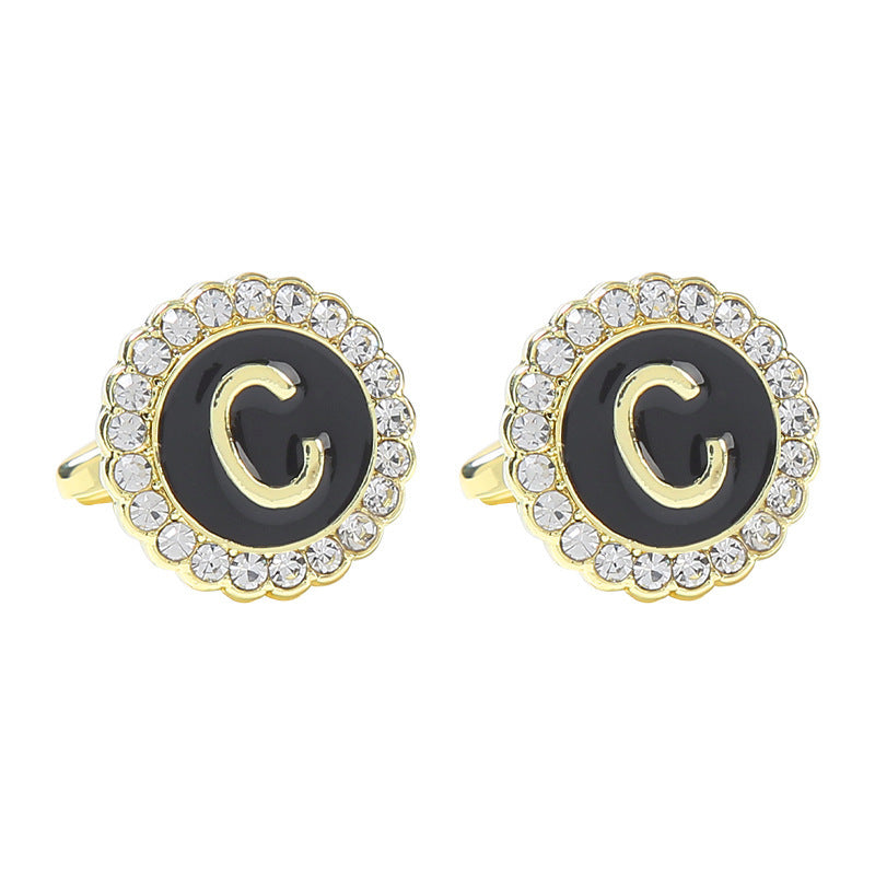 Round Diamond French Cufflinks Men's 26 Letters C Alloy Infinite Avenue