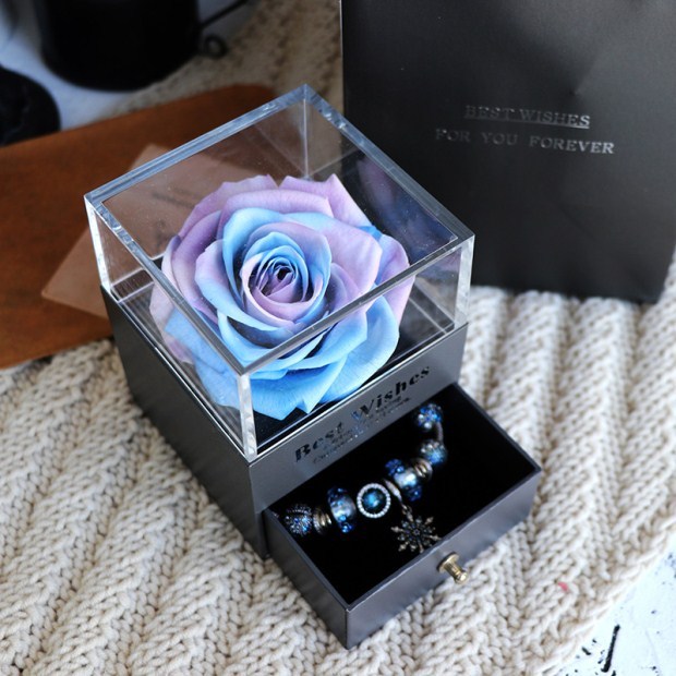 Eternal Flower Rose Jewelry Box for Birthday Presents Valentines Day Wedding Gift Blue Infinite Avenue