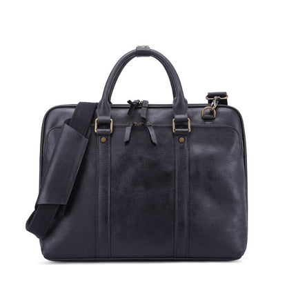 Men's Handbag Leather Briefcase Shoulder Crossbody Black Oil Light Color 15inch Infinite Avenue