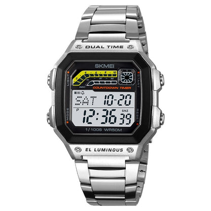 Men's Electronic Watch Luminous Waterproof Multifunctional Silver Steel Strip Infinite Avenue