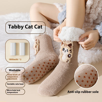 Winter Electric Heated Cold-Proof Socks Tabby Kitten Infinite Avenue