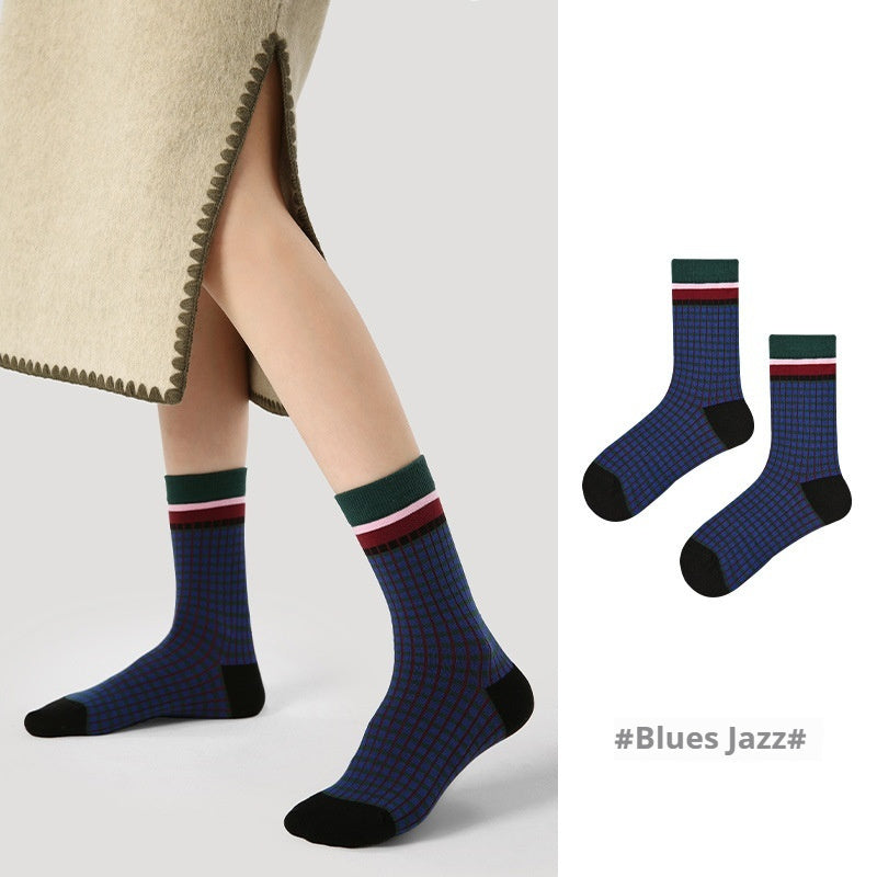 Vintage Court Style Mid-Length Socks Blue Jazz Average Size Infinite Avenue