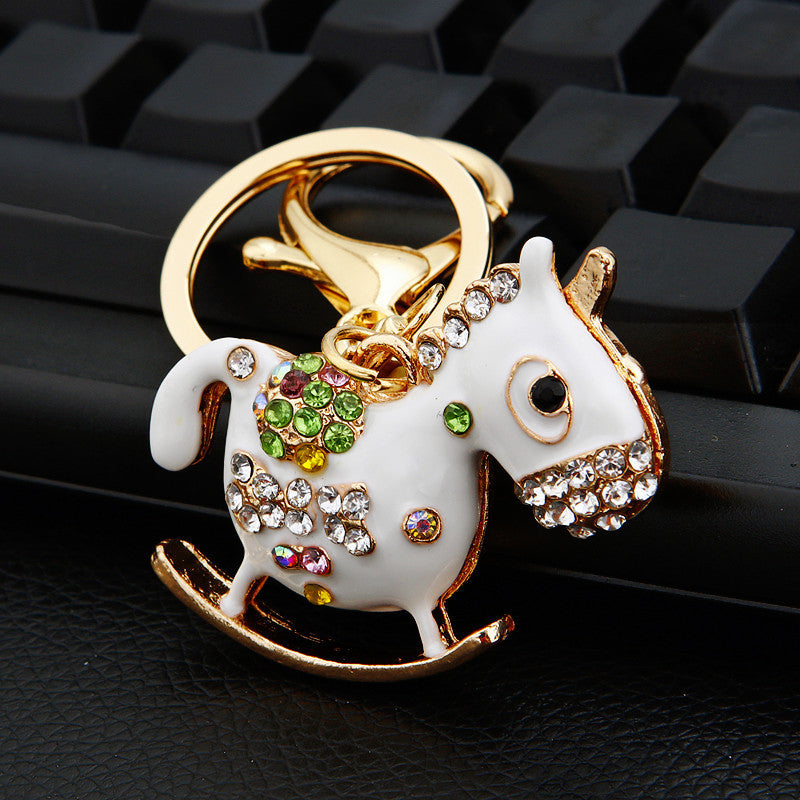 Diamond Crystal Swan Car Key Ring A03 Mini Small Wooden Horse Single OPP Bag Packaging Infinite Avenue