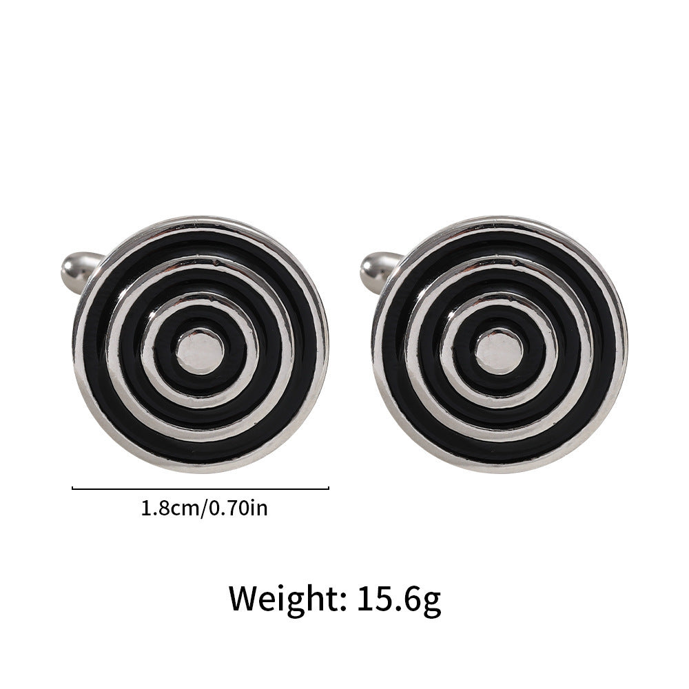 European And American Round Geometric Black Gemstone Cufflinks B1382BL Alloy Infinite Avenue