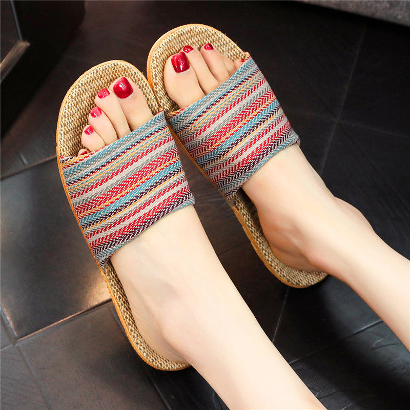 Home Linen Slippers Printed Cute Fashion Striped Head Color Infinite Avenue