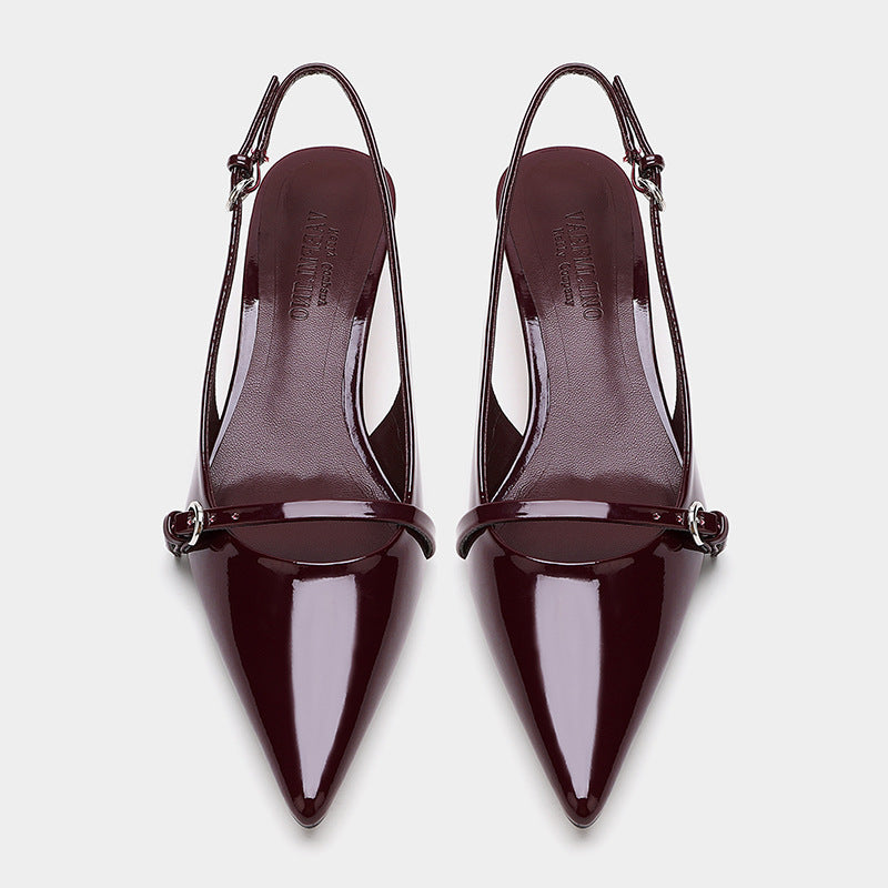 Wine Red Retro Style Pointed Toe Slingback Strap Mules Shoes Infinite Avenue