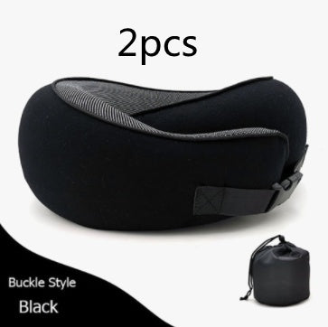 Travel Neck Pillow Non-Deformed Airplane Pillow Travel Neck Cushion Durable U-Shaped Travel Memory Cotton Nap Neck Pillow Deep black card buckle2pcs Infinite Avenue