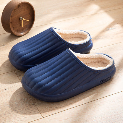 Cotton Slippers Men's Home Water-proof Bag Heel Warm Indoor Blue Infinite Avenue