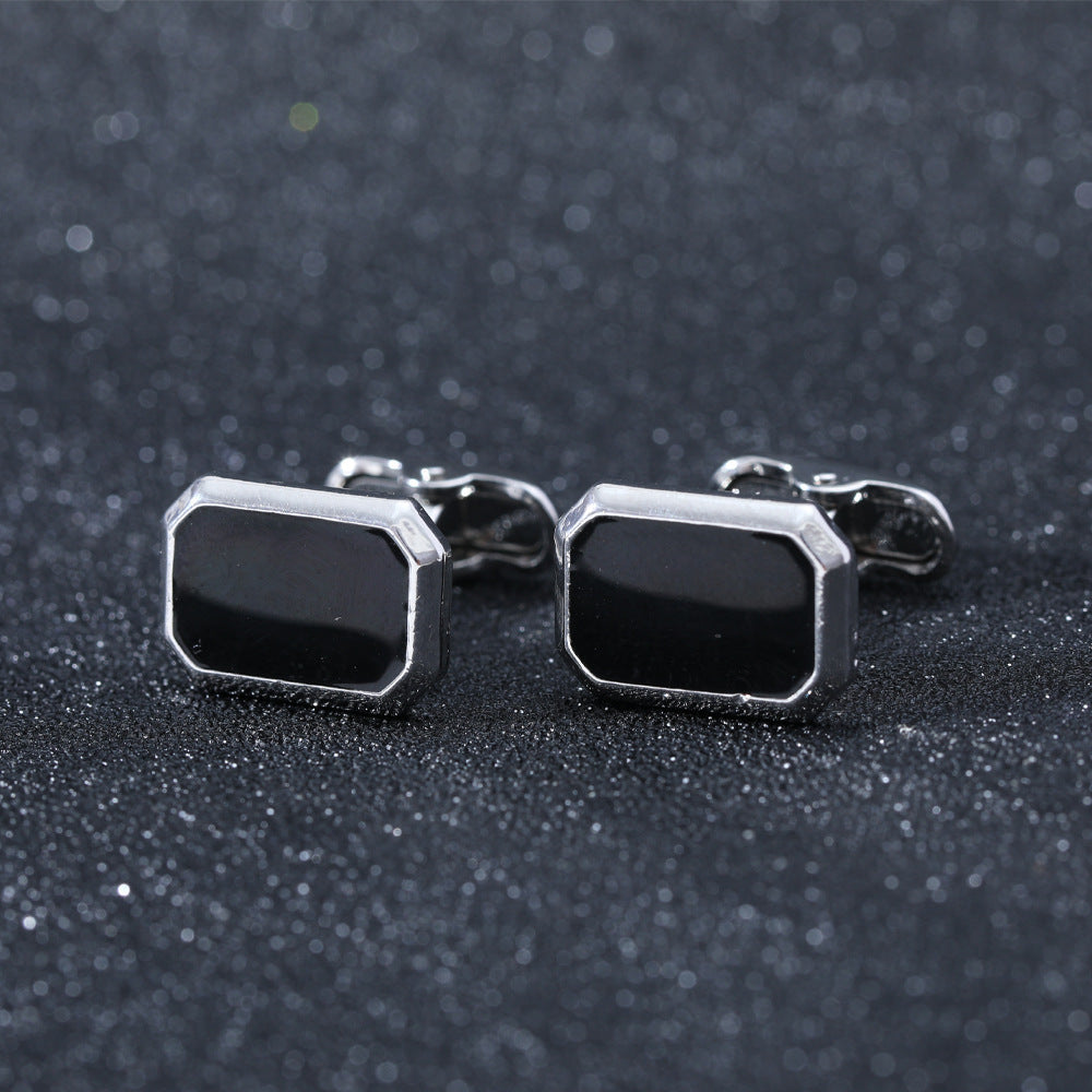 European And American Round Geometric Black Gemstone Cufflinks Infinite Avenue