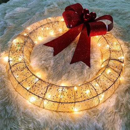 50CM LED Christmas Garland – Luminous Metal Wreath with Bowknot Infinite Avenue