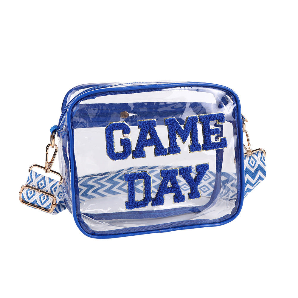 Transparent PVC Crossbody Bag – Embroidered Letter, Small Square Blue 22x 18x 8cm Infinite Avenue