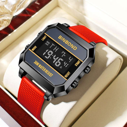 Stylish And Versatile Student Sports Waterproof Men's Electronic Watch Red Silicone Black Surface Infinite Avenue