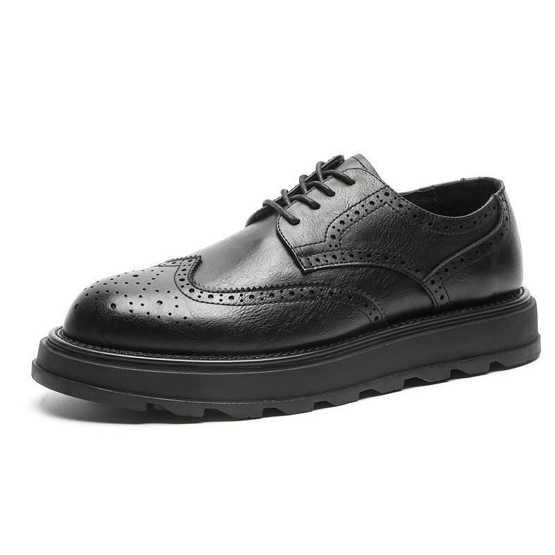 Carved Business Commute Casual Leather Shoes Black Infinite Avenue