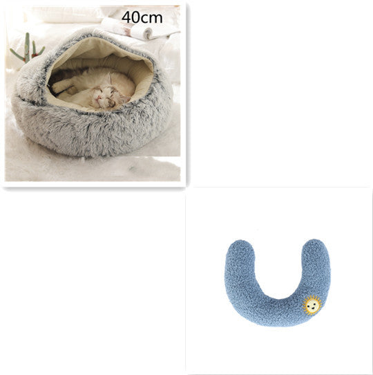 2 In 1 Dog And Cat Bed Pet Winter Bed Round Plush Warm Bed House Soft Long Plush Pets Bed Pet Products Grey 40cm SetD Infinite Avenue