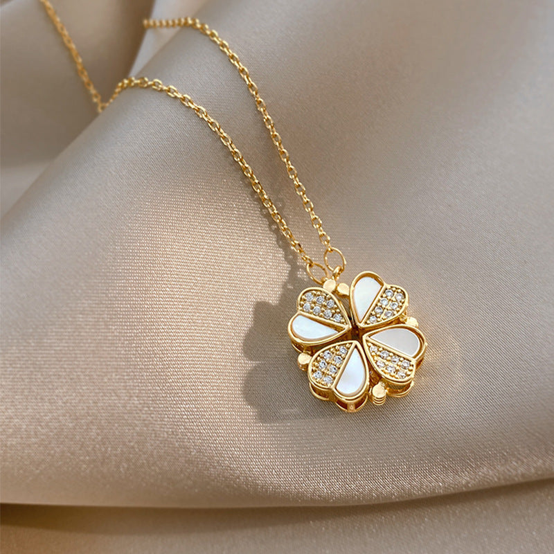 Luxury Four-Leaf Clover Necklace – Stainless Steel & Crystal Gold Infinite Avenue