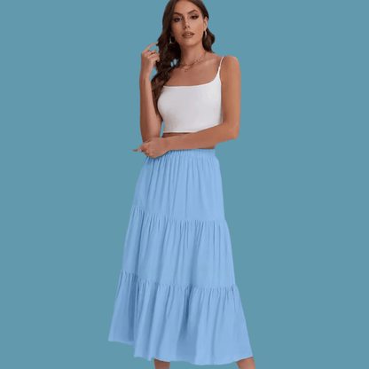 Women’s Elastic High Waist A-Line Skirt with Drawstring - Infinite Avenue