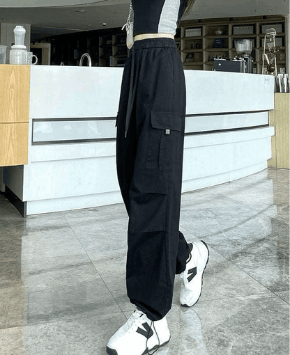 High-Waist Drawstring Wide-Leg Sports Pants - Infinite Avenue