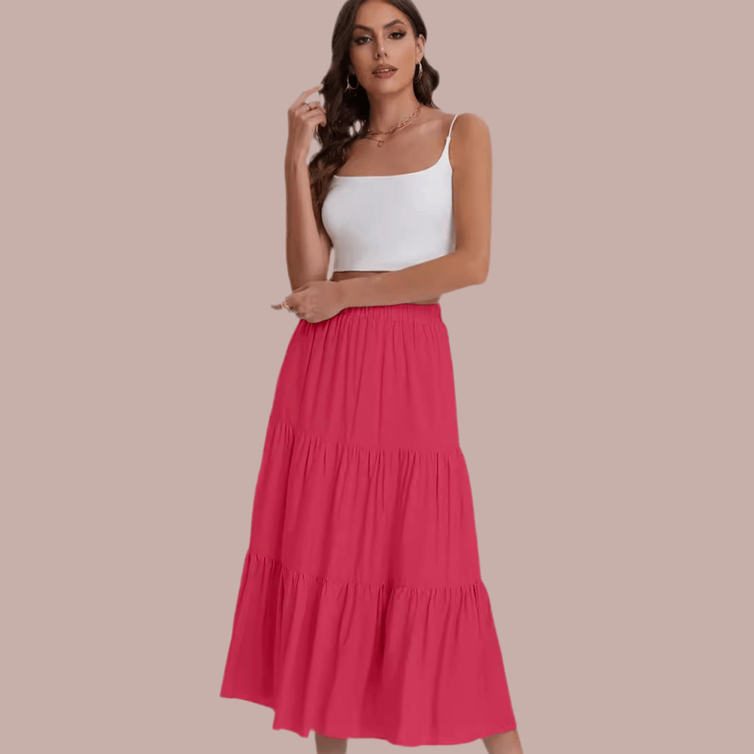 Women’s Elastic High Waist A-Line Skirt with Drawstring - Infinite Avenue