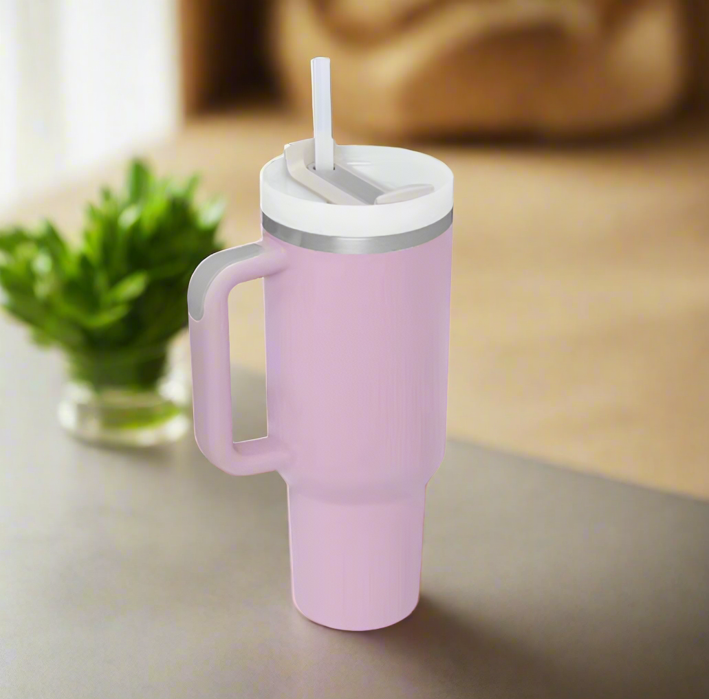 40oz Insulated Tumbler – Stainless Steel with Handle & Straw Light Purple 1200ML 1PC Infinite Avenue