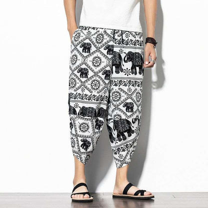 Baggy Printed Cotton-Linen Cropped Pants Infinite Avenue