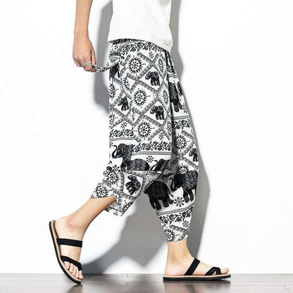 Baggy Printed Cotton-Linen Cropped Pants Infinite Avenue