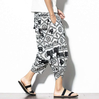 Baggy Printed Cotton-Linen Cropped Pants - Infinite Avenue